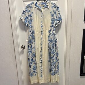 Anthropologie Blue Floral Midi Dress